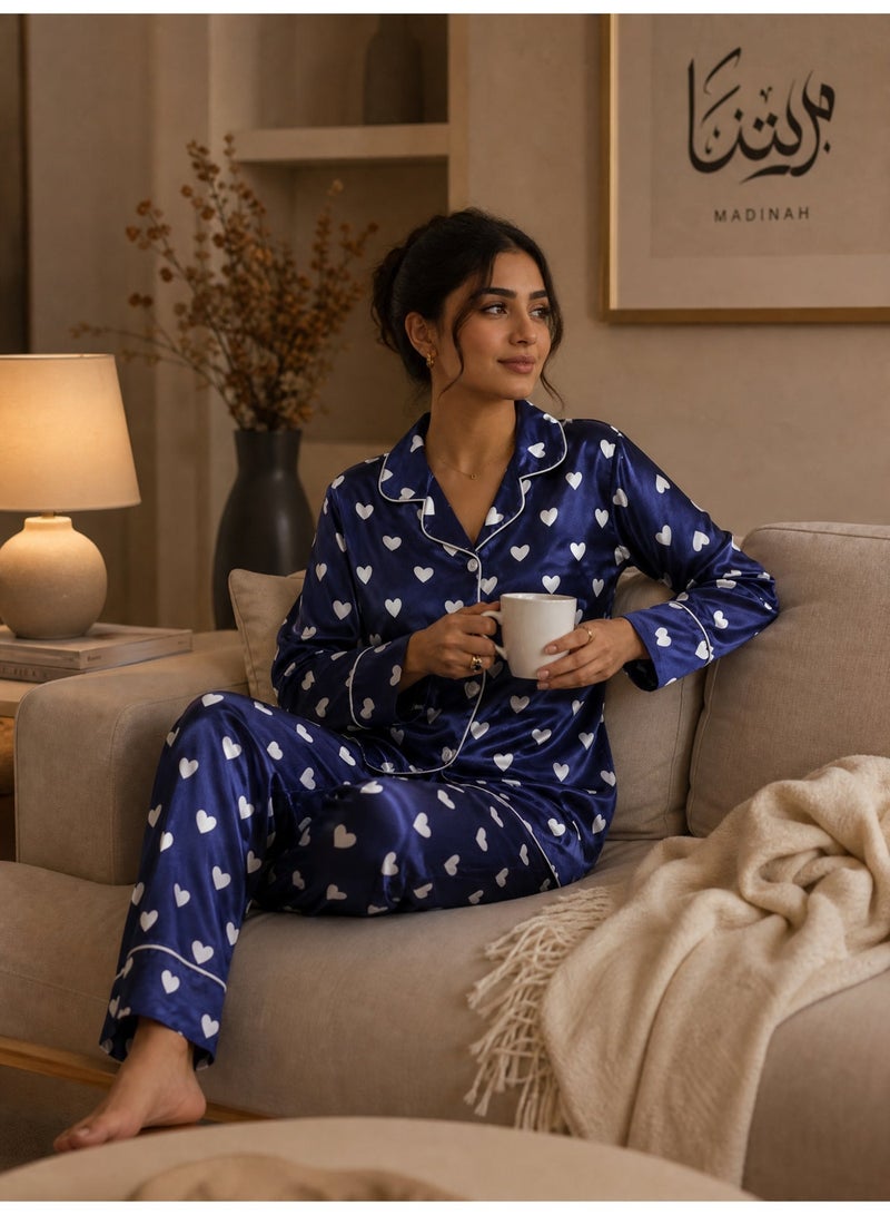 7pcs Women's Silk Satin Pajama Set, Comfortable Four-season Stripped Sleepwear with Short and Long Pants, Cami and V-neck Button Down Long Sleeve Nightwear Tops, Soft Loungewear Set for Pajama Party, Bridal Party, Lounging Room,Travel, Holiday, ect. Blue - Image 5