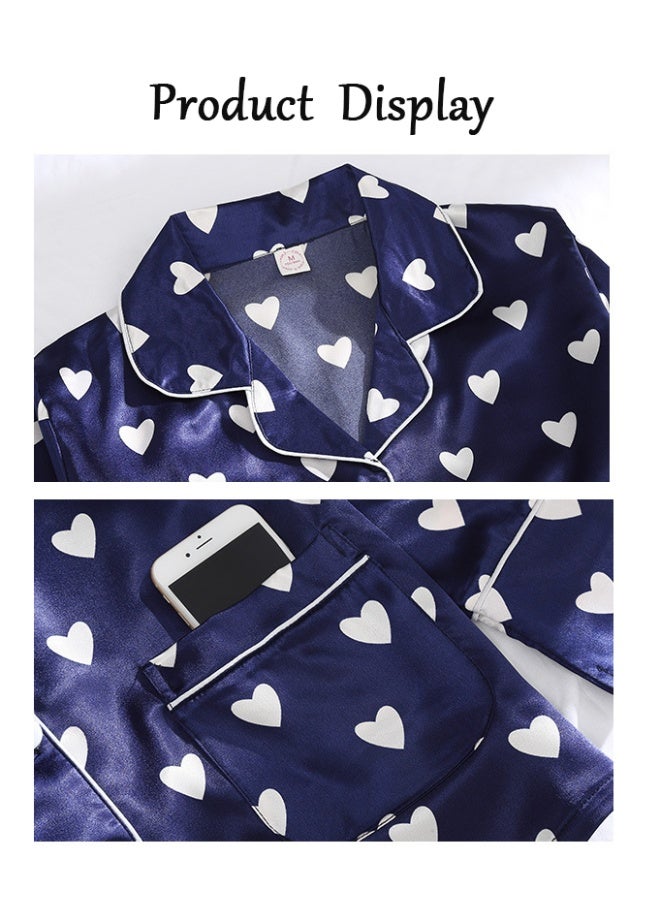 7pcs Women's Silk Satin Pajama Set, Comfortable Four-season Stripped Sleepwear with Short and Long Pants, Cami and V-neck Button Down Long Sleeve Nightwear Tops, Soft Loungewear Set for Pajama Party, Bridal Party, Lounging Room,Travel, Holiday, ect. Blue - Image 3