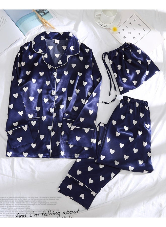 7pcs Women's Silk Satin Pajama Set, Comfortable Four-season Stripped Sleepwear with Short and Long Pants, Cami and V-neck Button Down Long Sleeve Nightwear Tops, Soft Loungewear Set for Pajama Party, Bridal Party, Lounging Room,Travel, Holiday, ect. Blue - Image 4