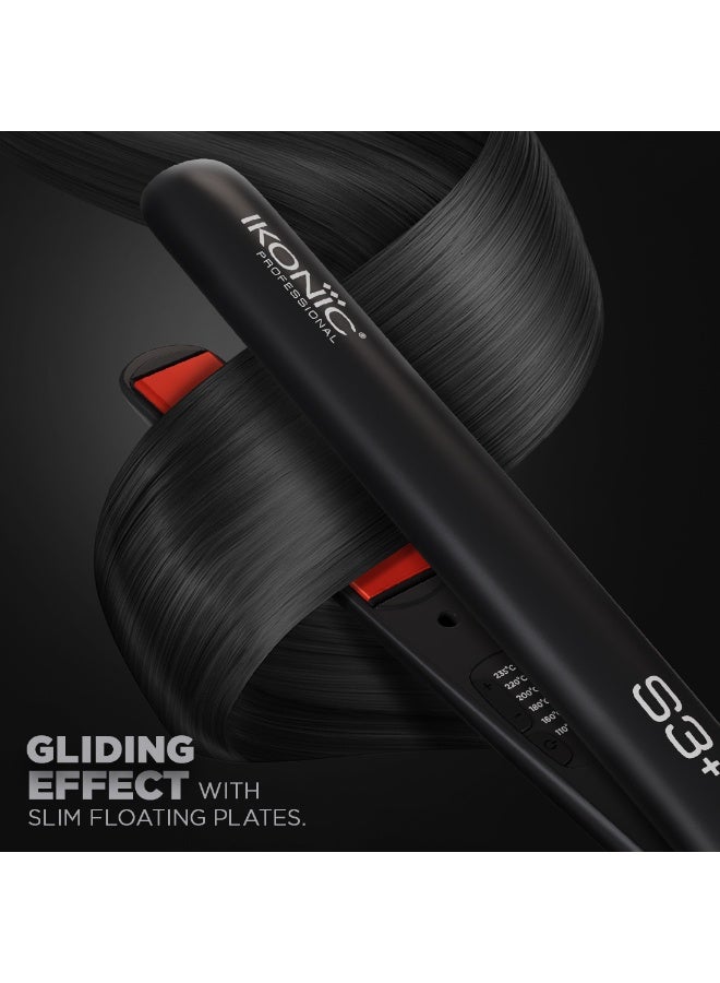 أي كونيك مكواة شعر أيكونك S3+ باللونين الأسود والأحمر، صفائح سيراميك عائمة احترافية، تحكم قابل للتعديل في درجة الحرارة، تسخين فوري، سهلة الاستخدام، مناسبة لجميع أنواع الشعر - Image 3