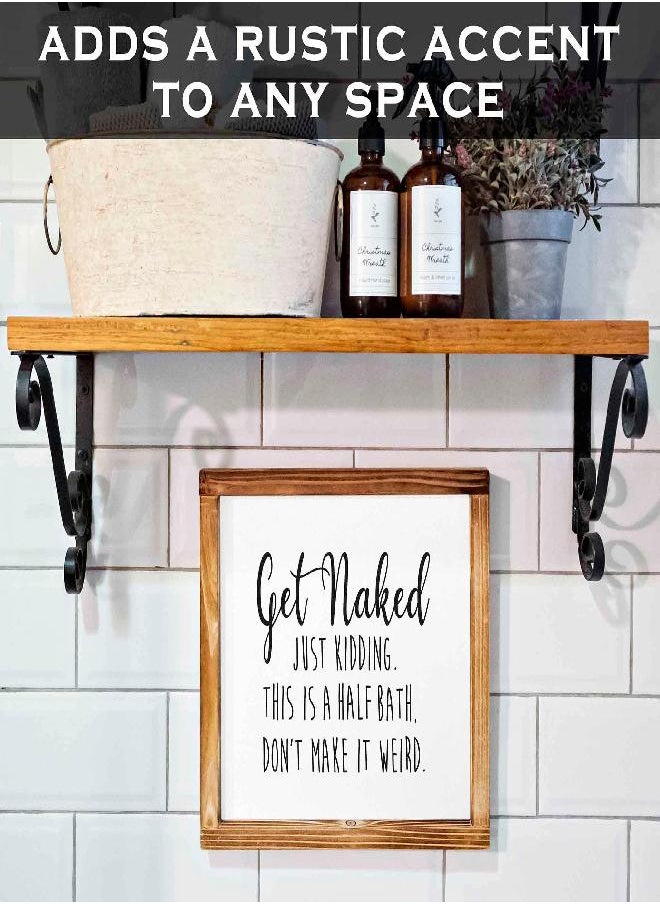 MAINEVENT Get Naked Sign For Bathroom Decor Wall 12x12 Inch - Half Bath Sign, Rustic Bathroom Wall Decor, Get Naked Just Kidding This is a Half Bath, Bathroom Signs Decor Farmhouse  - Image 1