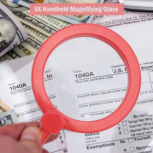 Rongon Kids Magnifying Glass Handheld Jumbo Magnifiers with Stand, Exploration Play Reading Magnifier Red Magnifying Lens for Nature Exploration, Science Experiments, 5X Magnification Loupe (Red) - Image 5
