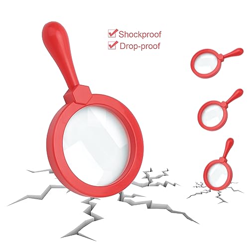 Rongon Kids Magnifying Glass Handheld Jumbo Magnifiers with Stand, Exploration Play Reading Magnifier Red Magnifying Lens for Nature Exploration, Science Experiments, 5X Magnification Loupe (Red) - Image 2