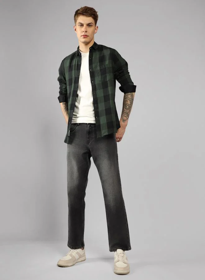 دينيس لينغو قميص رجالي سليم فيت زيتوني سادة بياقة سبيد وأكمام كاملة 1% قطن