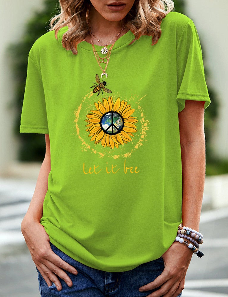 wish independent station sunflower pattern printed short sleeve t-shirt for women - Image 5