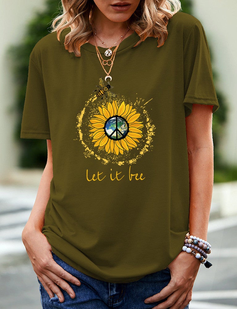 wish independent station sunflower pattern printed short sleeve t-shirt for women - Image 1