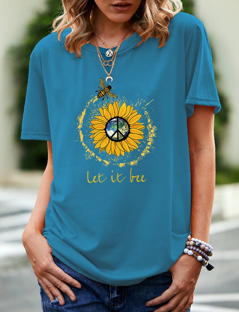wish independent station sunflower pattern printed short sleeve t-shirt for women - Image 4