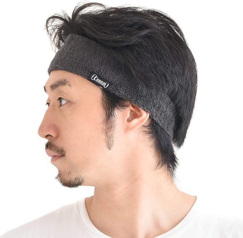 CHARM Sports Running Headband Sweatband - Towel Hairband Moisture Wicking Bandana Dark Gray - Image 1