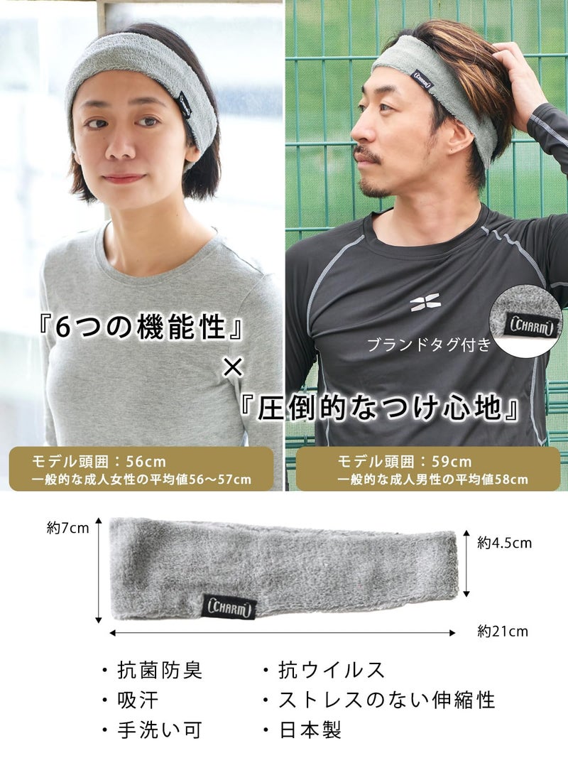 CHARM Sports Running Headband Sweatband - Towel Hairband Moisture Wicking Bandana Dark Gray - Image 3