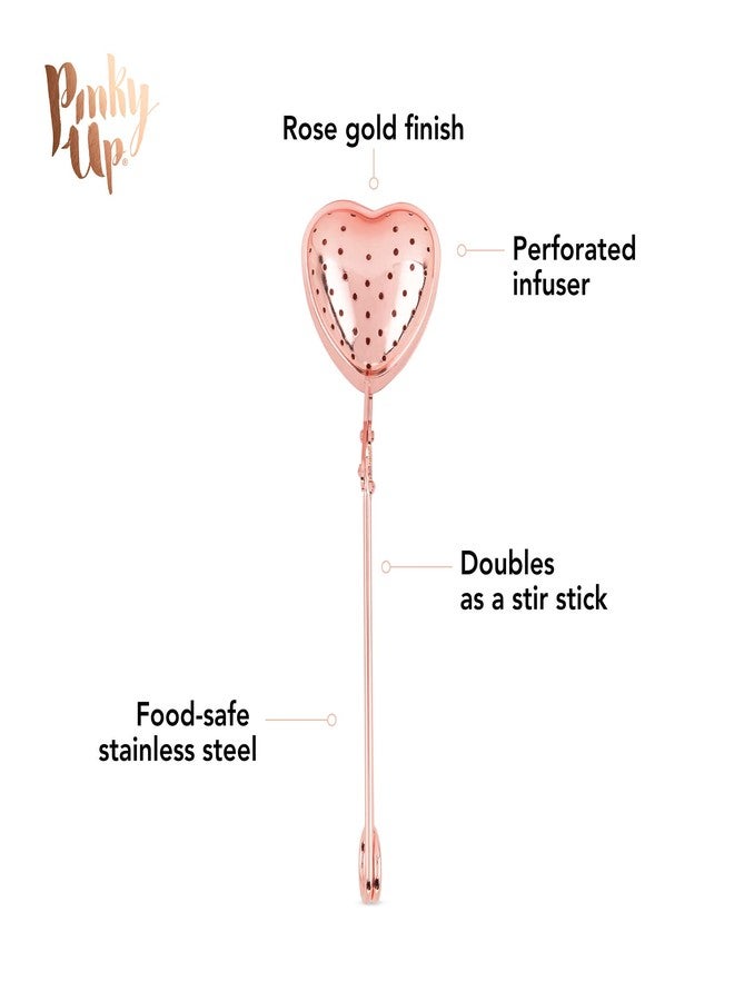 Pinky Up Heart Shaped Tea Ball, Reusable Loose Leaf Tea Infuser, Brew Tea with Ease, Stainless Steel, Rose Gold - Image 4