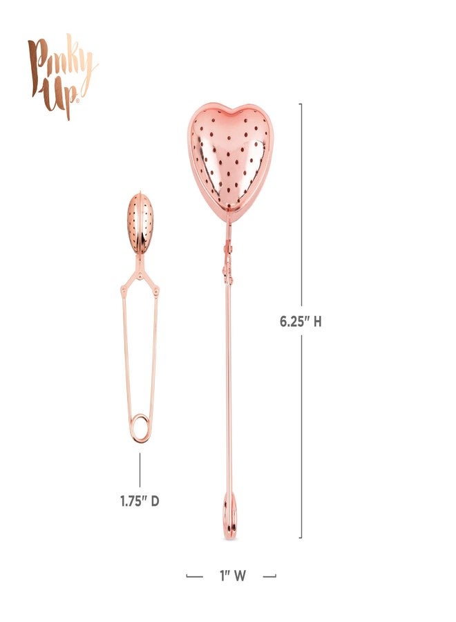 Pinky Up Heart Shaped Tea Ball, Reusable Loose Leaf Tea Infuser, Brew Tea with Ease, Stainless Steel, Rose Gold - Image 2