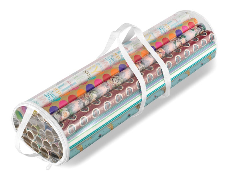 Whitmor 60444924 Clear Gift Wrap Organizer  Zippered Storage for 25 Rolls