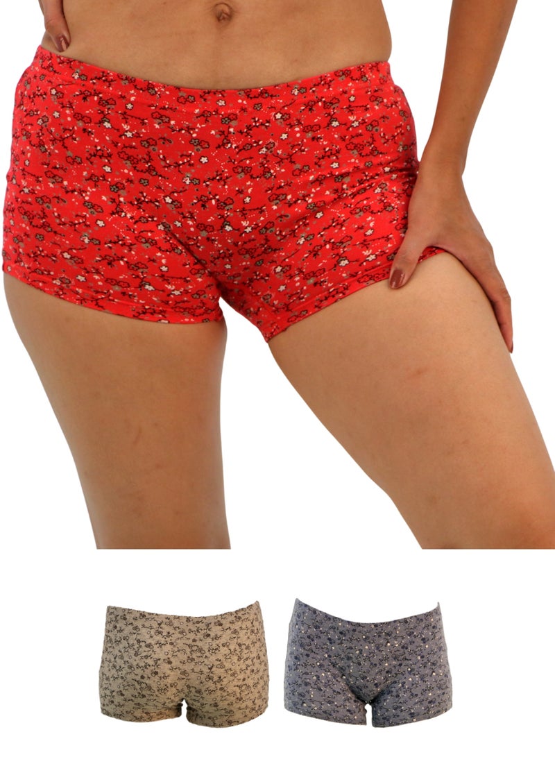 JOANNA 124146 Women's Floral Design Boyshort 3-Pack Underwear, Multicolor, L - Image 1