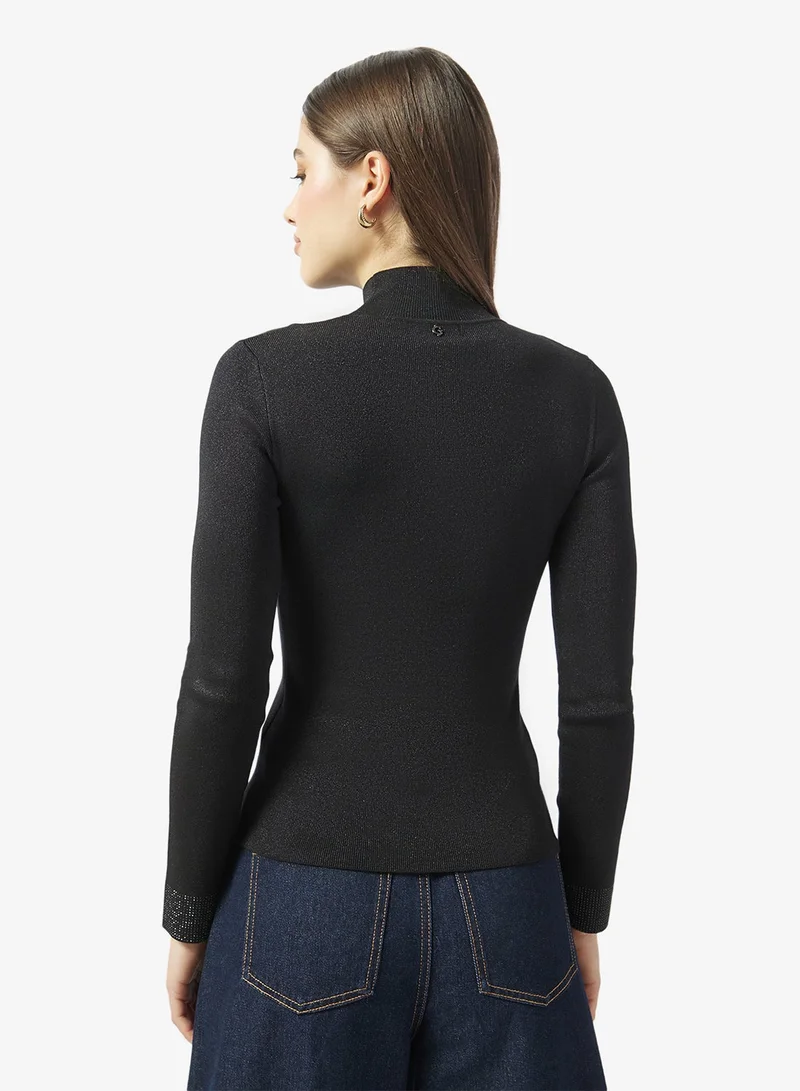 GUESS Lucy Rhineston Long Sleeve Sweetheart Neck Pullover Sweater