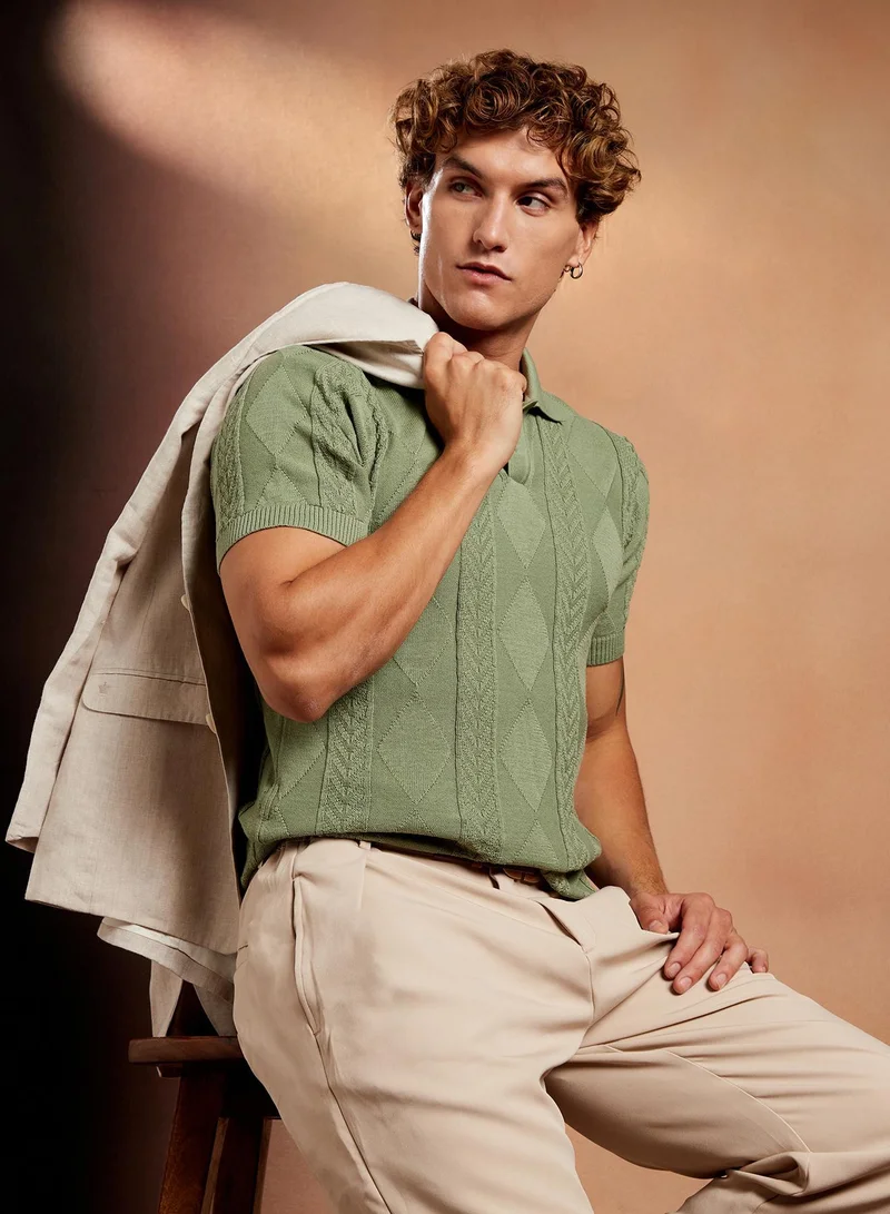 كامبوس سوترا تيشيرت بولو كامبس سوترا رجالي أخضر فستقي بنقشة الأرجيل - مريح للارتداء اليومي