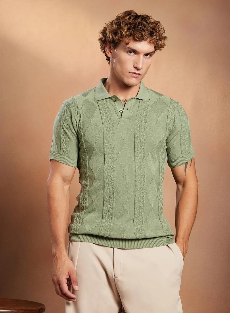 كامبوس سوترا تيشيرت بولو كامبس سوترا رجالي أخضر فستقي بنقشة الأرجيل - مريح للارتداء اليومي