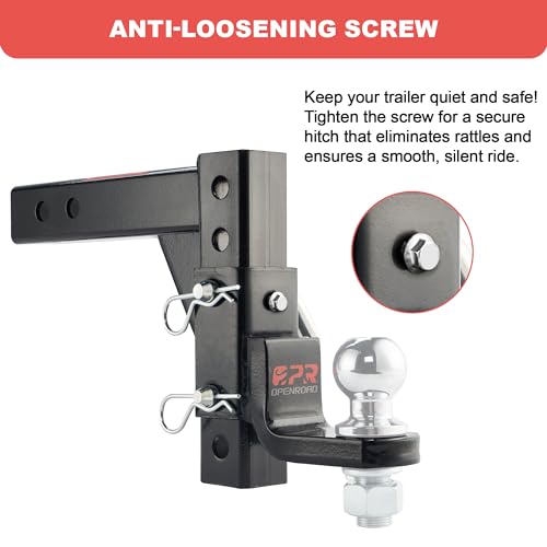 OPENROAD Adjustable Trailer Hitch Ball Mount, Fits 2-Inch Receiver, 1-Inch Hole, 7500lbs, 9-1/2" Drop/ 8-1/4" Rise Drop Hitch, Tow Hitch for Heavy Duty Truck with Stainless Steel Pins - Image 2
