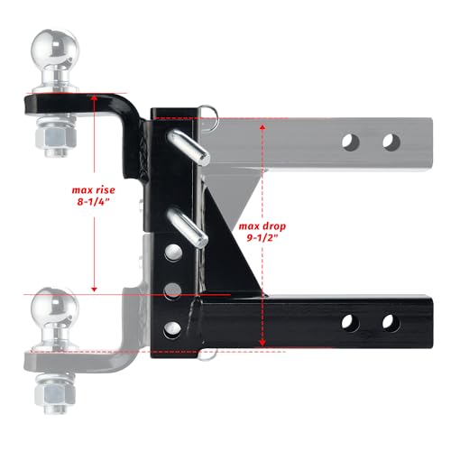 OPENROAD Adjustable Trailer Hitch Ball Mount, Fits 2-Inch Receiver, 1-Inch Hole, 7500lbs, 9-1/2" Drop/ 8-1/4" Rise Drop Hitch, Tow Hitch for Heavy Duty Truck with Stainless Steel Pins - Image 4
