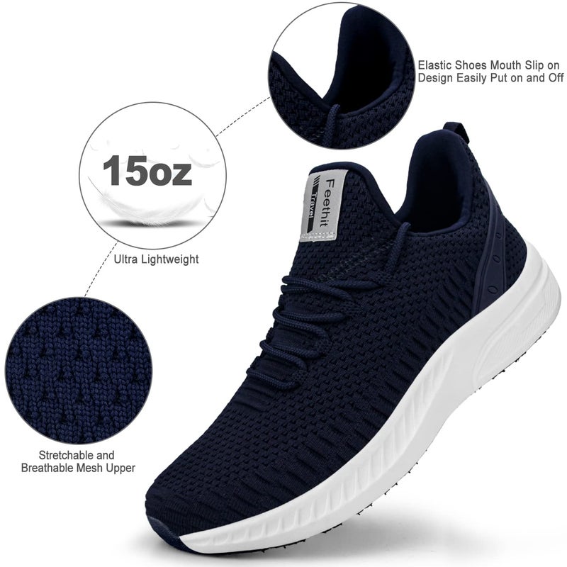 Feethit Mens Slip On Walking Shoes Blade Tennis Shoes Non Slip Running Shoes Lightweight Workout Shoes Breathable Mesh Fashion Sneakers Dark Blue Size 8 - Image 4