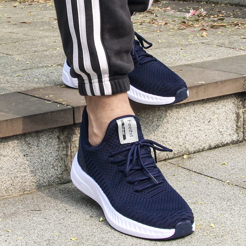 Feethit Mens Slip On Walking Shoes Blade Tennis Shoes Non Slip Running Shoes Lightweight Workout Shoes Breathable Mesh Fashion Sneakers Dark Blue Size 8 - Image 2