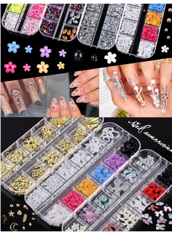 Nail Charms Nail Stickers with Nail Gems Kit, 8 Boxes Nail Art Rhinestones Gold Rhinestones for Nails, Nail Charms and Gems Pearls for Nails, 3D Nail Art Design Kit Nail Decorations for Women - Image 2