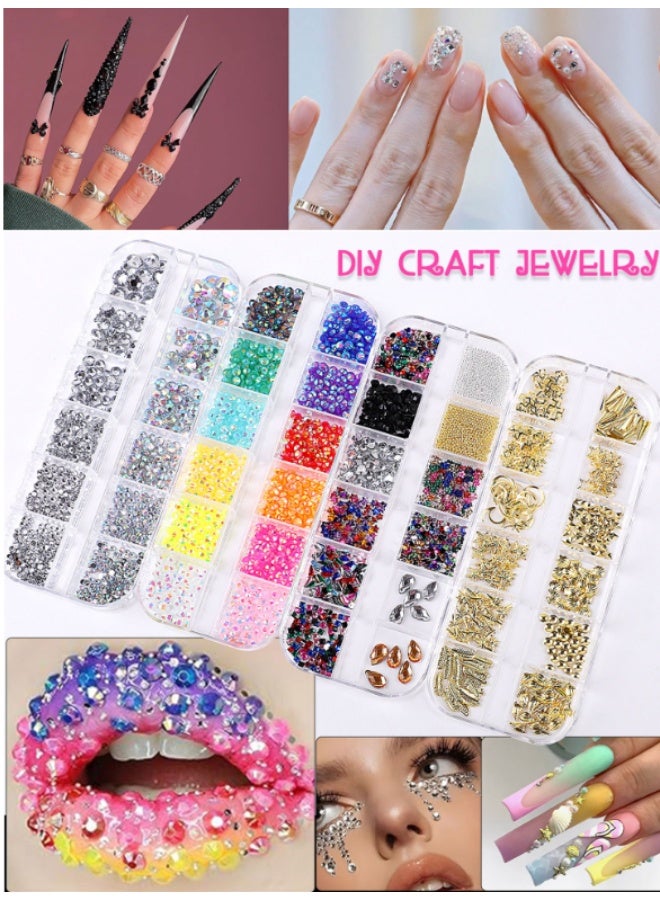Nail Charms Nail Stickers with Nail Gems Kit, 8 Boxes Nail Art Rhinestones Gold Rhinestones for Nails, Nail Charms and Gems Pearls for Nails, 3D Nail Art Design Kit Nail Decorations for Women - Image 4