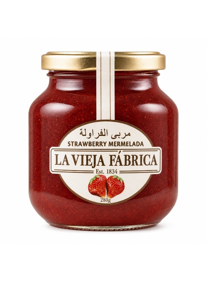 La Vieja Fabrica Strawberry Jam 280g, Spanish Mermelada Fruit Spread in Glass Jar, Breakfast Toast and Dessert Jam Since 1834
