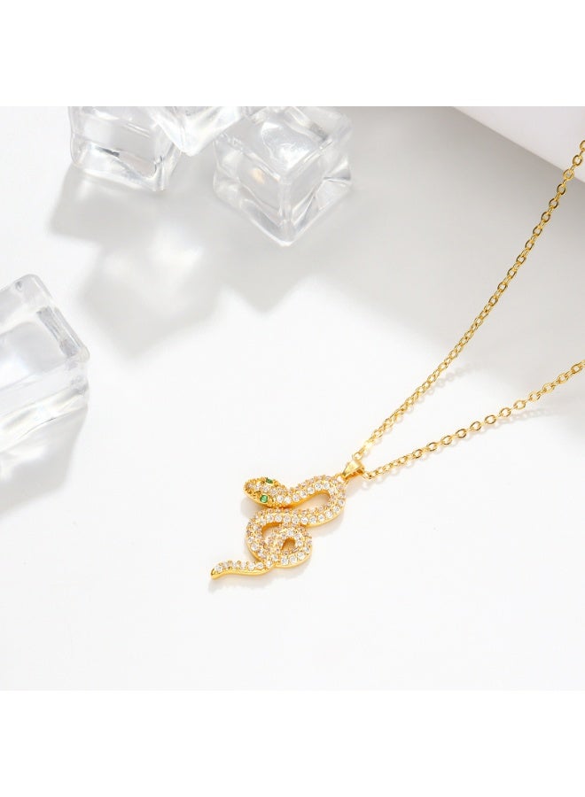 Gold necklace retro snake pendant, gold-plated zircon inlay, party dress accessories, gold women's gift, anti allergic - Image 3