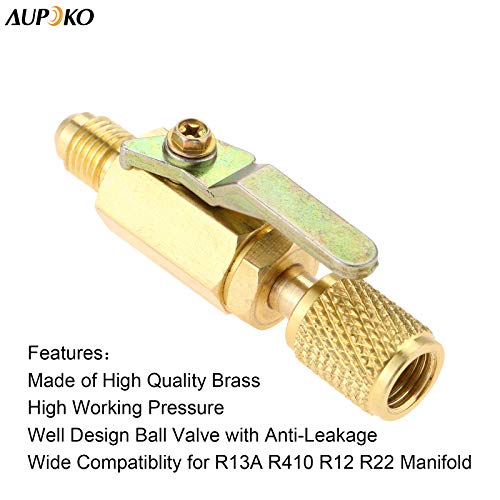 Aupoko Air Conditioner Ball Valve 1/4" SAE Adapter, Straight Shut-Off Valve for HVAC A/C Automotive Service Tools, Fits for R134A R22 R12 R410A Refrigerant - Image 3