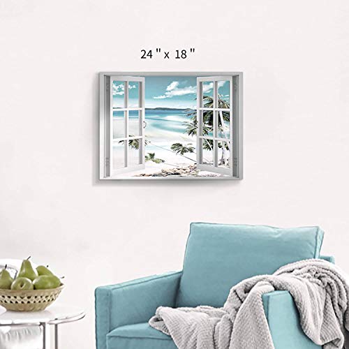 Hardy Gallery Open Windows Canvas Wall Art: Beach with Coastal Palm Graphic Artwork Print on Wrapped Canvas for Wall Decor(24''x18'') - Image 2