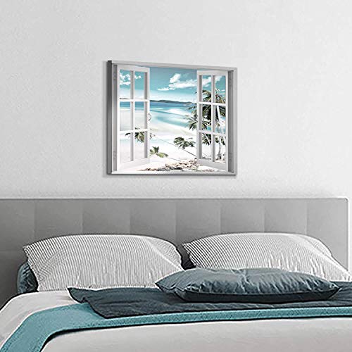 Hardy Gallery Open Windows Canvas Wall Art: Beach with Coastal Palm Graphic Artwork Print on Wrapped Canvas for Wall Decor(24''x18'') - Image 3