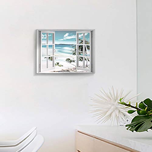 Hardy Gallery Open Windows Canvas Wall Art: Beach with Coastal Palm Graphic Artwork Print on Wrapped Canvas for Wall Decor(24''x18'') - Image 4