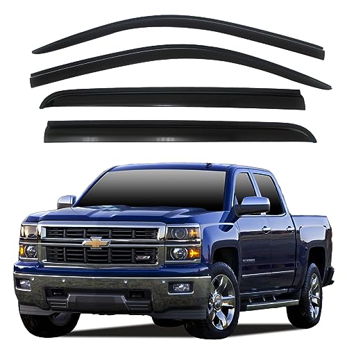 AUTO CLOVER AUTOCLOVER Tape-On Rain Guards Window Visors 4 Pcs Set for Chevrolet Silverado 1500 Crew Cab 2014 2015 2016 2017 2018 / Window Deflectors, Out-Channel Vent Shades (Smoked) - Image 1
