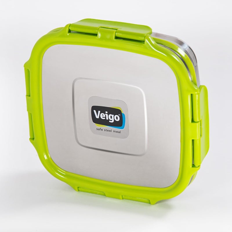 Veigo Veigo Stainless Steel Medium Snack Box Set of 4 330 ml 330 ml 330 ml 330 ml with Insulated Pouch Airtight Leakproof Freezer Dishwasher Safe Snacks Box for School Safe Lid Lock Green  - Image 5