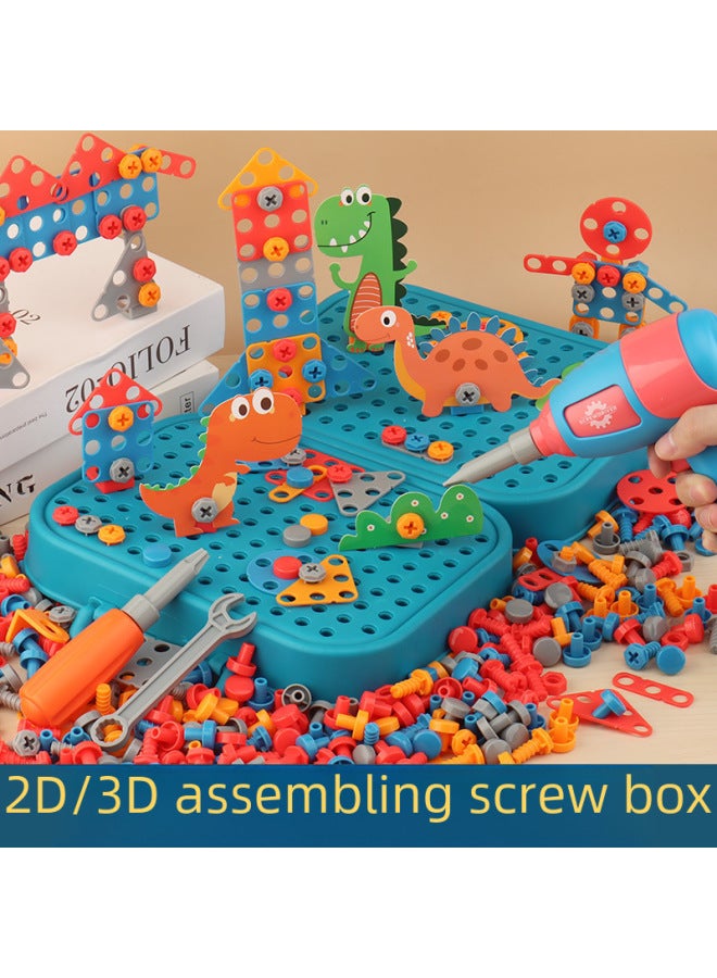Electric Screwdriver Toolbox Children's Toy Educational Detachable Assembly Screwdriver Drill Bit Set Tool Kit For Kids-Color:461-piece Set 【dinosaur】 Toolbox Package + Double Steering Electric Drill 880g - Image 4