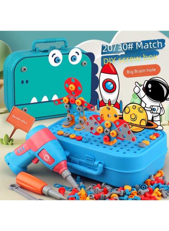 Electric Screwdriver Toolbox Children's Toy Educational Detachable Assembly Screwdriver Drill Bit Set Tool Kit For Kids-Color:461-piece Set 【dinosaur】 Toolbox Package + Double Steering Electric Drill 880g - Image 3