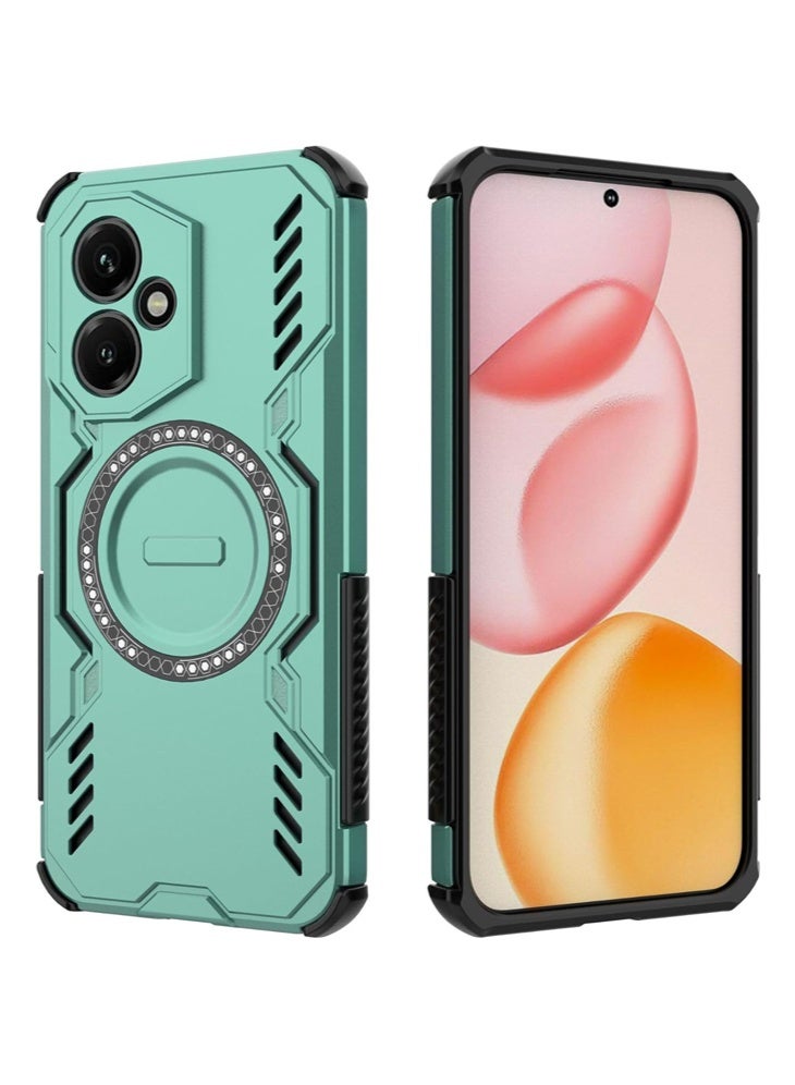 general Magnetic Case Compatible with Honor 400 5G Heat Dissipation Airbag Anti Drop PC TPU 2 in 1 Hybrid Shockproof Protective Back Cover for Honor 400 Global Version Green - Image 1