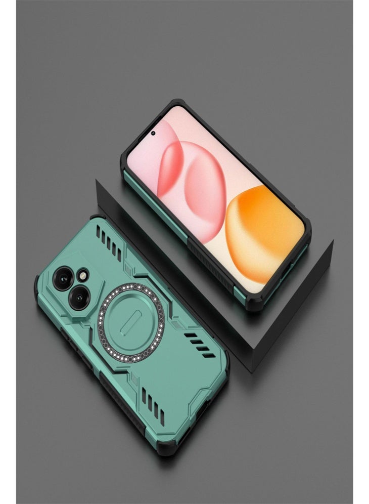 general Magnetic Case Compatible with Honor 400 5G Heat Dissipation Airbag Anti Drop PC TPU 2 in 1 Hybrid Shockproof Protective Back Cover for Honor 400 Global Version Green - Image 3