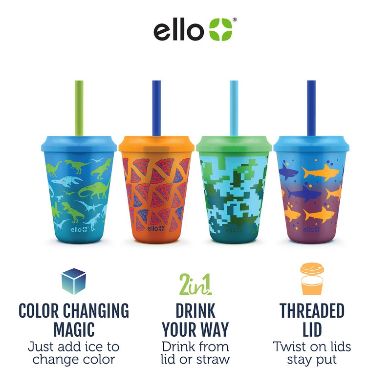 Ello Kids Plastic Reusable Color Changing Cups with Twist on Splash-Proof Lids and Straw, BPA Free, Dishwasher Safe, 12oz, Rainforest, 4 Pack - Image 3