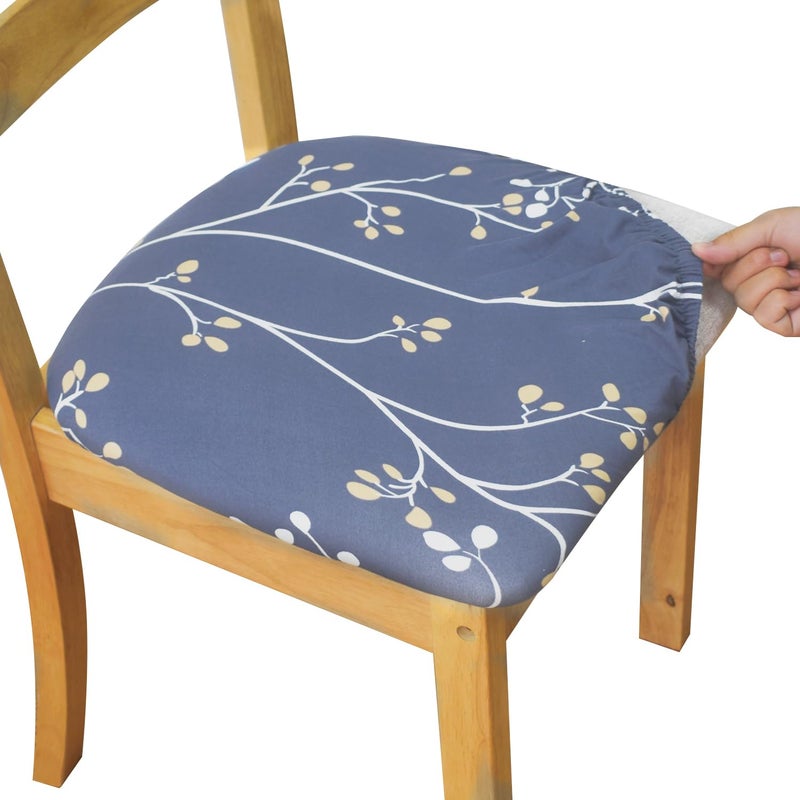 Eeaivnm Seat Covers for Dining Room Chairs Stretch Printed Chair Covers with Ties Square Removable Washable Chair Protector Seat Cushion Slipcovers for Kitchen OfficeSet of 4 Blue Flower