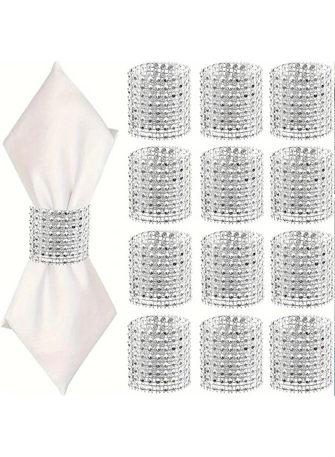 30 قطعة فضية من حلقات المناديل المرصعة بحجر الراين الأوروبي المجوفة لتزيين حفلات الزفاف والمآدب - Image 1