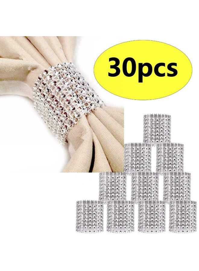 30 قطعة فضية من حلقات المناديل المرصعة بحجر الراين الأوروبي المجوفة لتزيين حفلات الزفاف والمآدب - Image 2