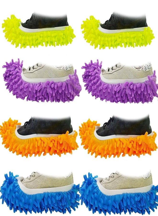 M-jump 8 PCS 4 Pairs Duster Mop Slippers Cover, Multi Function Chenille Fibre Washable Dust Mop Floor Cleaning Shoes for Bathroom, Office, Kitchen, House Polishing - Image 1
