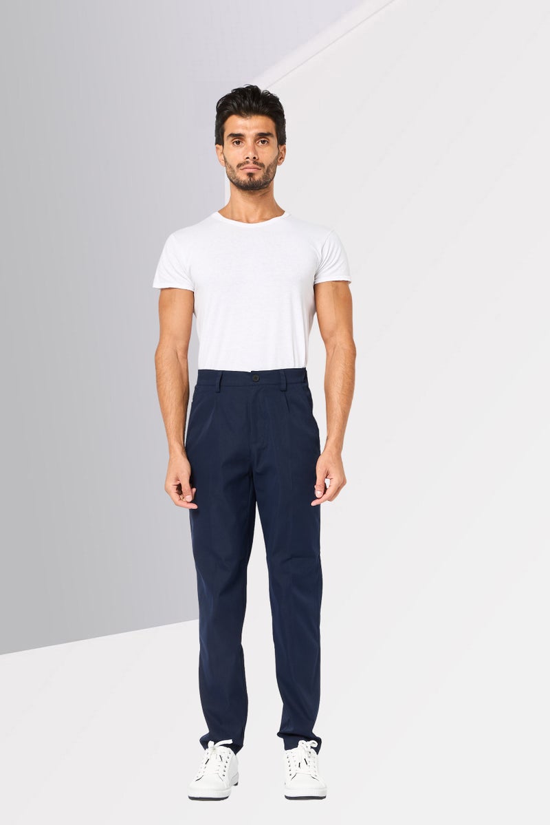 DKNY Men Regular Fit Plain Dress Pants, Navy - Image 3