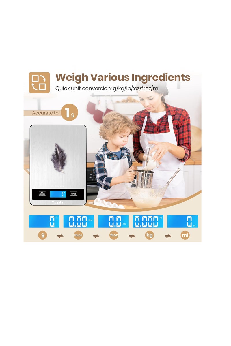 general Digital Kitchen Scale - Precision Food Scale for Cooking & Baking (1g/0.05oz Accuracy) - Waterproof Stainless Steel with LCD Display, Batteries Included - Weight in Grams & oz - Image 3