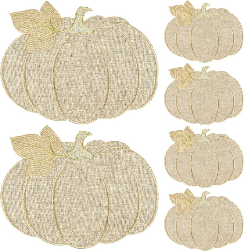 Olgaa Fall Thanksgiving Pumpkin Placemats Set of 6 Fall Autumn Table Decorations Indoor Farmhouse Harvest Pumpkins Table Round Placemats for Party Kitchen Dinning - Image 1