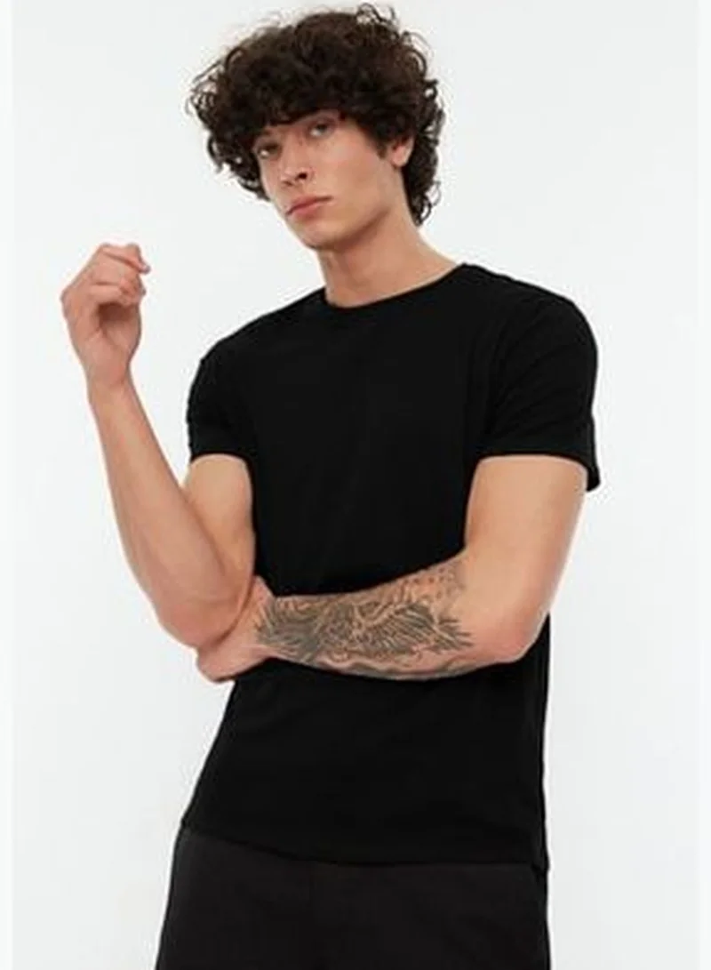trendyol Black Basic Men's Slim Fit 100% Cotton Short Sleeve Crew Neck T-Shirt.
