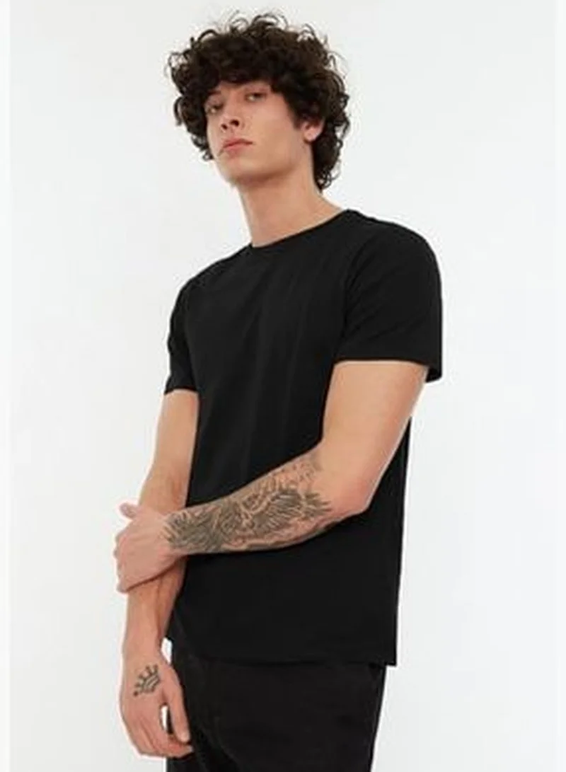 trendyol Black Basic Men's Slim Fit 100% Cotton Short Sleeve Crew Neck T-Shirt.