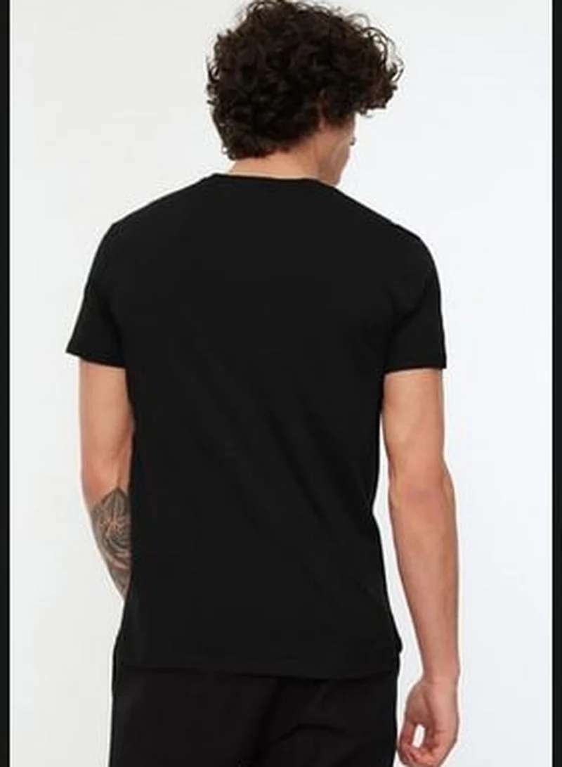 trendyol Black Basic Men's Slim Fit 100% Cotton Short Sleeve Crew Neck T-Shirt.