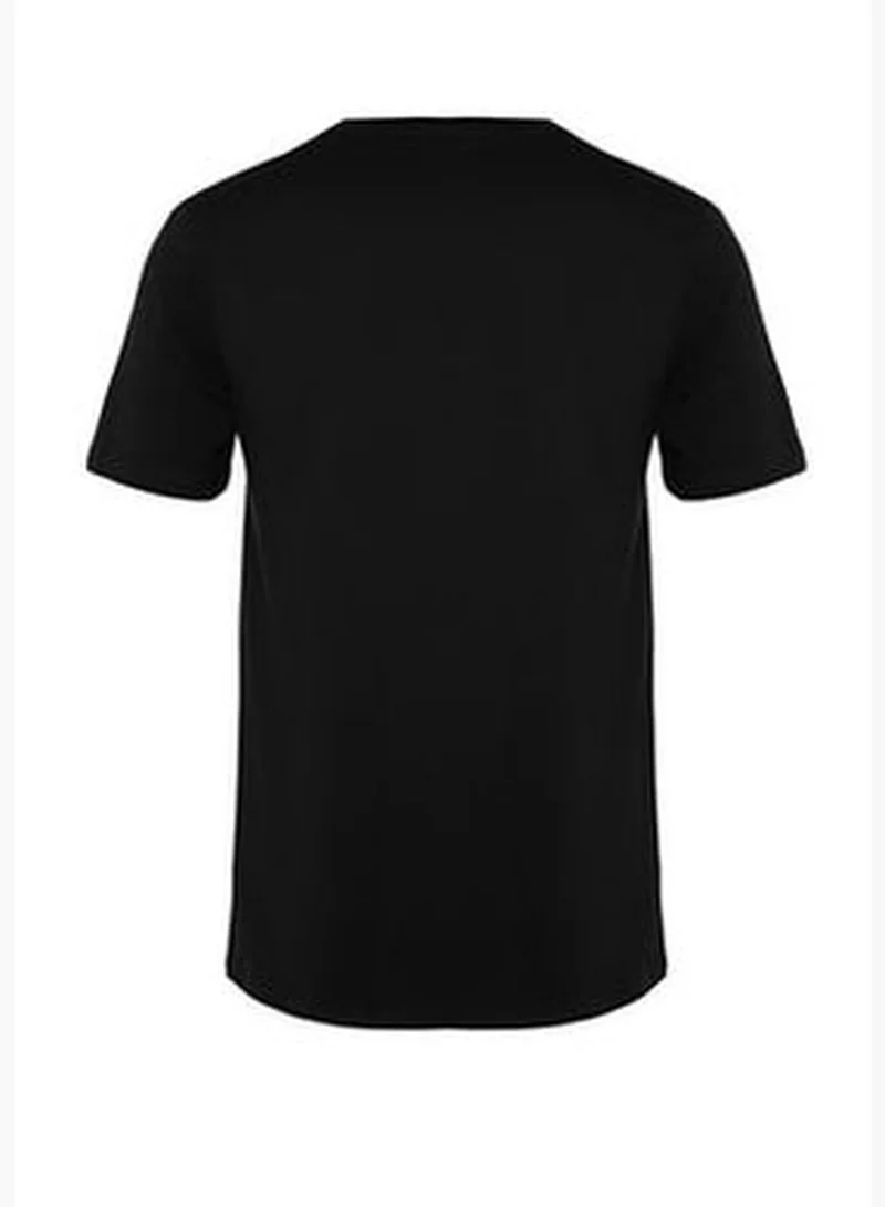 trendyol Black Basic Men's Slim Fit 100% Cotton Short Sleeve Crew Neck T-Shirt.